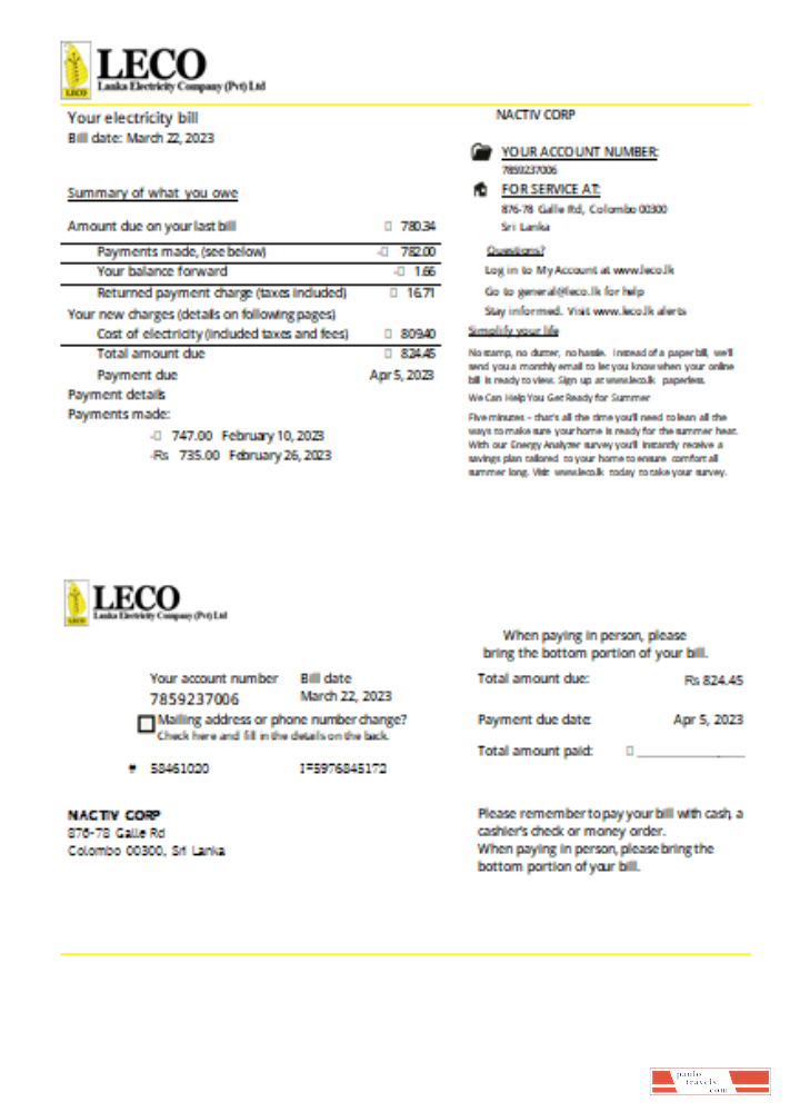 LECO Corporation electricity business bill, SCR PSD template